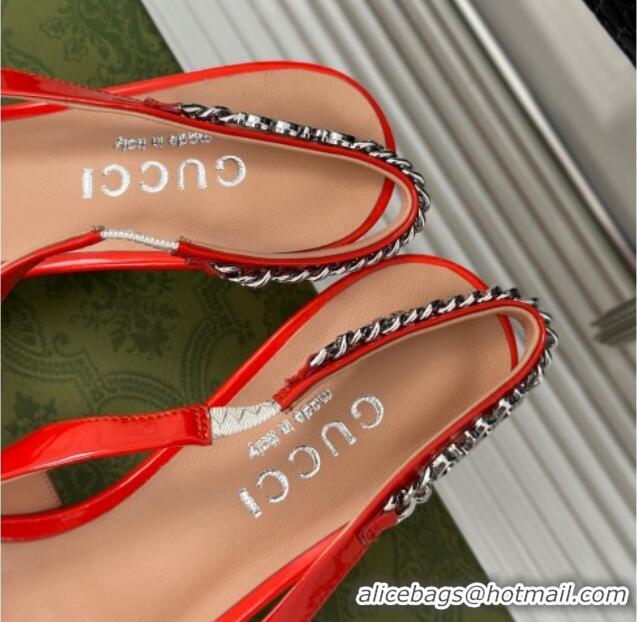 Popular Style Gucci Signoria Slingback Pumps 4.5cm in Patent Leather Bright Red 215143