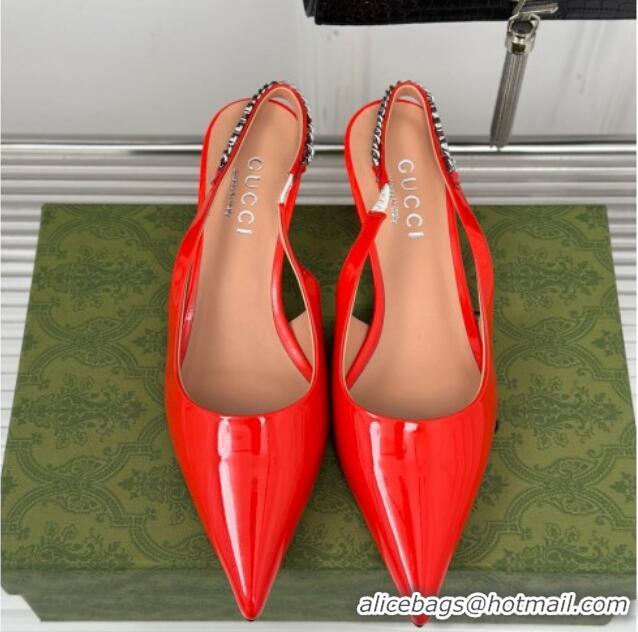 Popular Style Gucci Signoria Slingback Pumps 4.5cm in Patent Leather Bright Red 215143