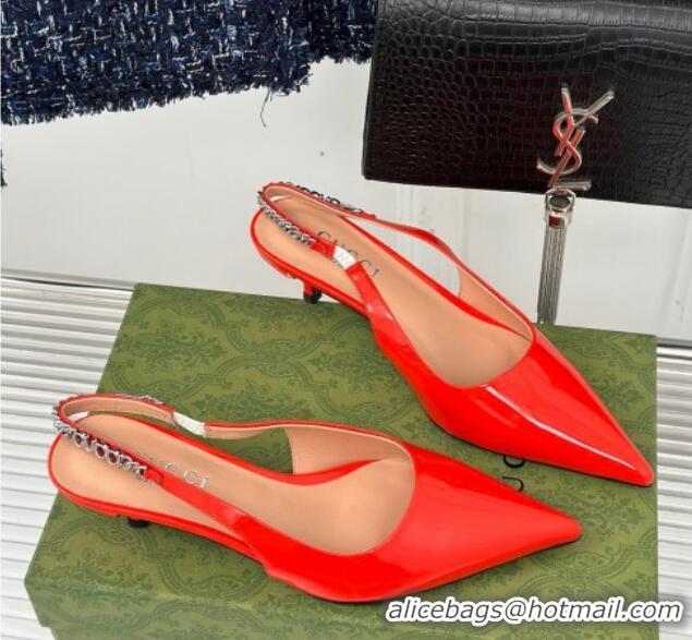 Popular Style Gucci Signoria Slingback Pumps 4.5cm in Patent Leather Bright Red 215143