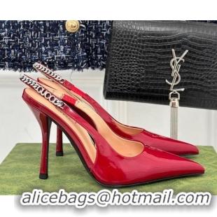 Top Design Gucci Signoria Slingback Pumps 10cm in Patent Leather Dark Red 215144