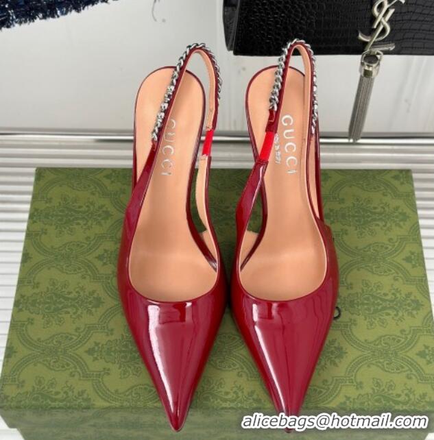 Top Design Gucci Signoria Slingback Pumps 10cm in Patent Leather Dark Red 215144