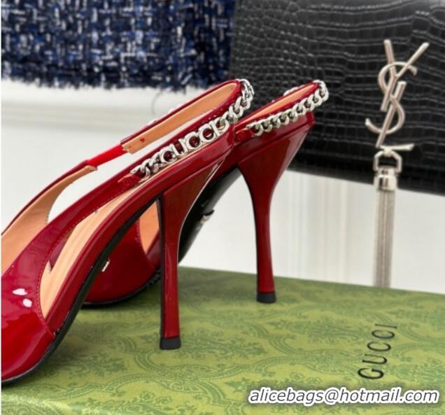 Top Design Gucci Signoria Slingback Pumps 10cm in Patent Leather Dark Red 215144