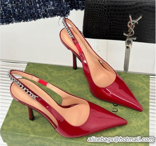 Top Design Gucci Signoria Slingback Pumps 10cm in Patent Leather Dark Red 215144