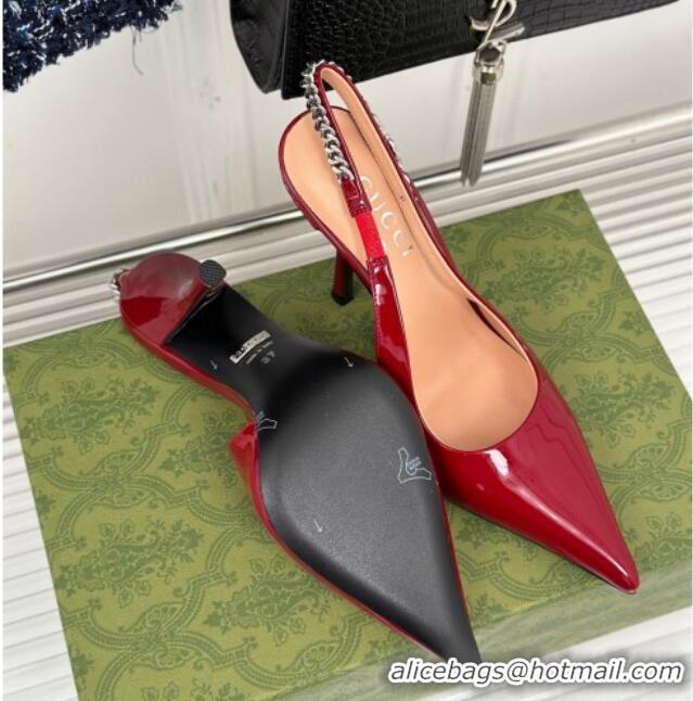 Top Design Gucci Signoria Slingback Pumps 10cm in Patent Leather Dark Red 215144