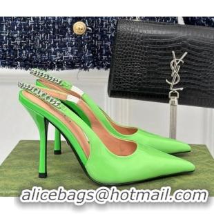 Durable Gucci Signoria Slingback Pumps 10cm in Patent Leather Light Green 215146