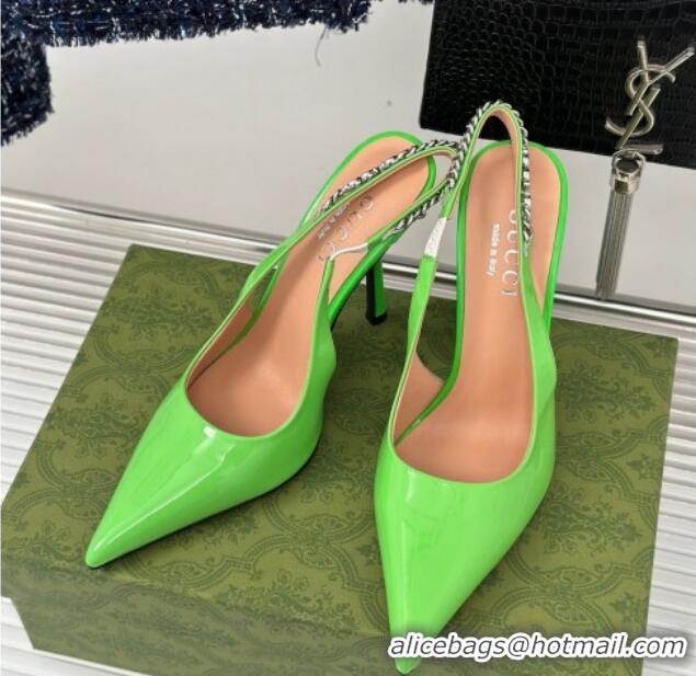 Durable Gucci Signoria Slingback Pumps 10cm in Patent Leather Light Green 215146