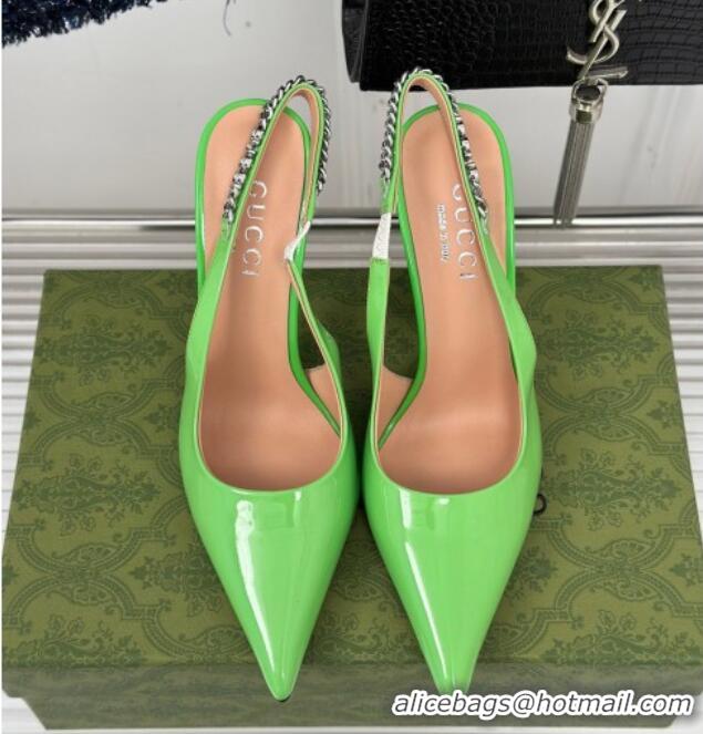 Durable Gucci Signoria Slingback Pumps 10cm in Patent Leather Light Green 215146