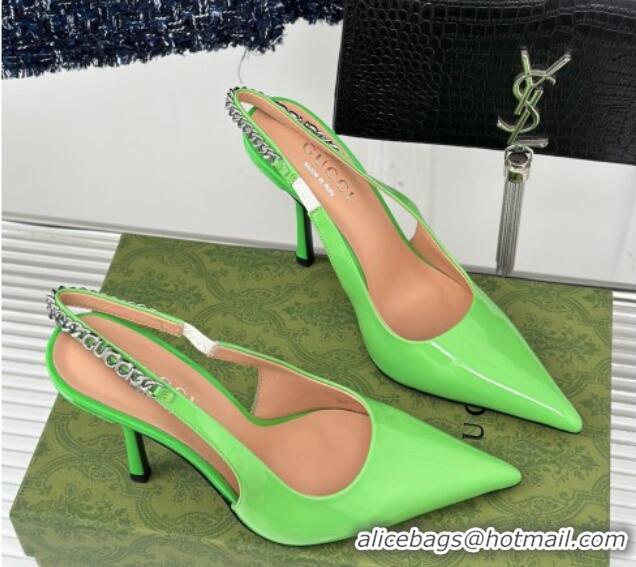 Durable Gucci Signoria Slingback Pumps 10cm in Patent Leather Light Green 215146