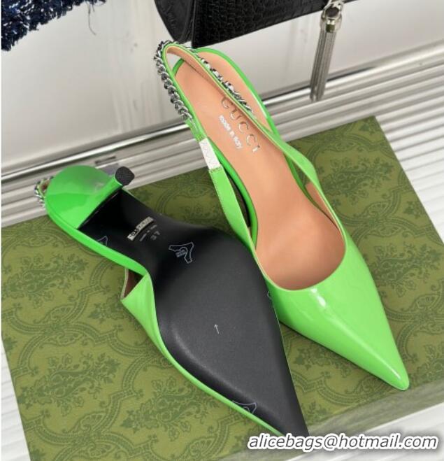 Durable Gucci Signoria Slingback Pumps 10cm in Patent Leather Light Green 215146