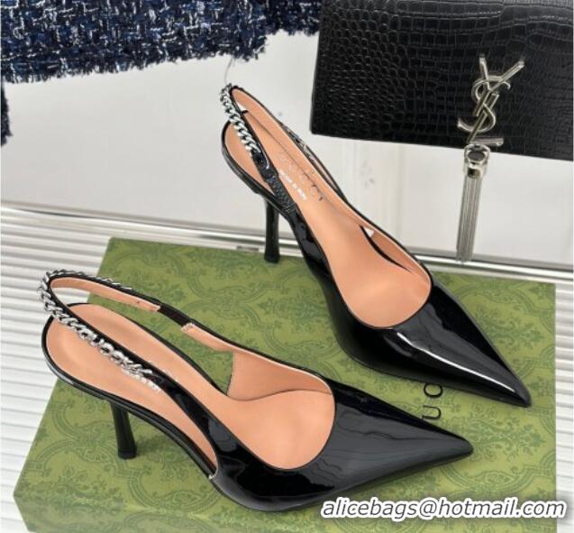 Cheap Price Gucci Signoria Slingback Pumps 10cm in Patent Leather Black 215147