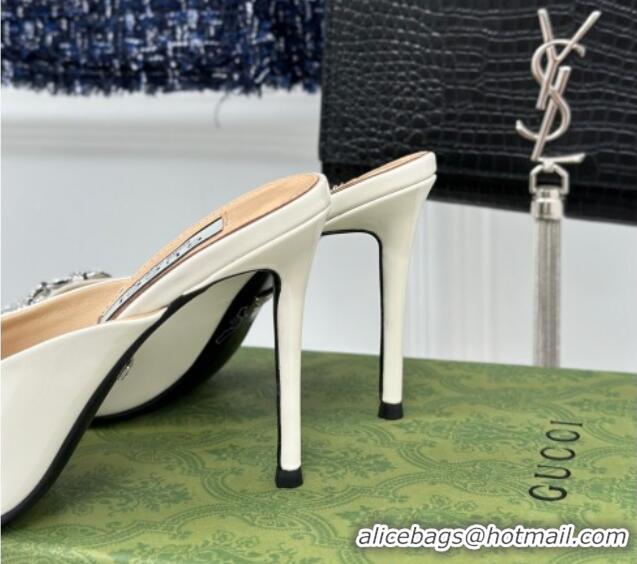 Charming Gucci Horsebit 1955 High Heel Slide Sandals 9.5cm in Patent Leather White 218001