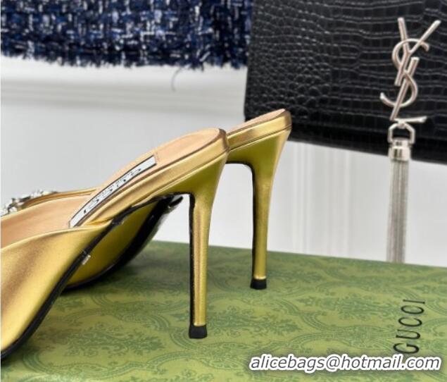 Unique Discount Gucci Horsebit 1955 High Heel Slide Sandals 9.5cm in Metallic Leather Gold 218002