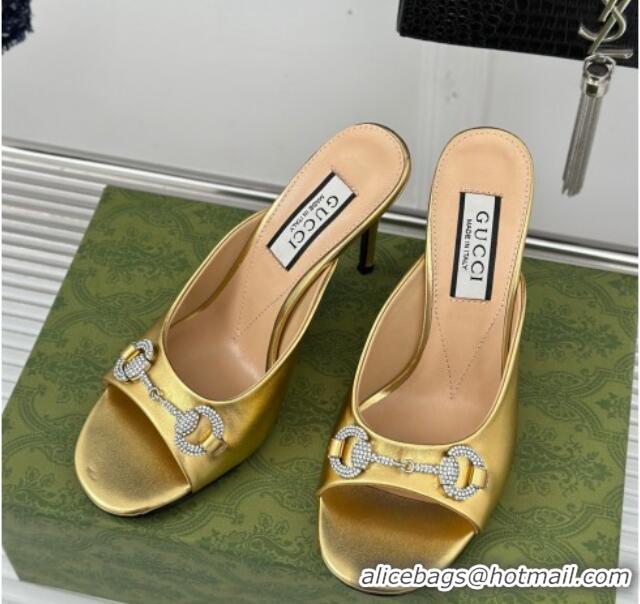 Unique Discount Gucci Horsebit 1955 High Heel Slide Sandals 9.5cm in Metallic Leather Gold 218002