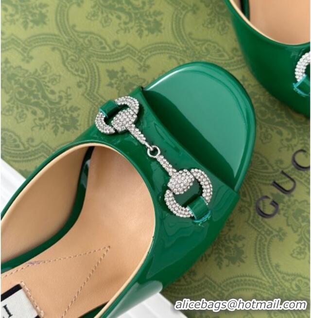 Low Cost Gucci Horsebit 1955 High Heel Slide Sandals 9.5cm in Patent Leather Green 218003