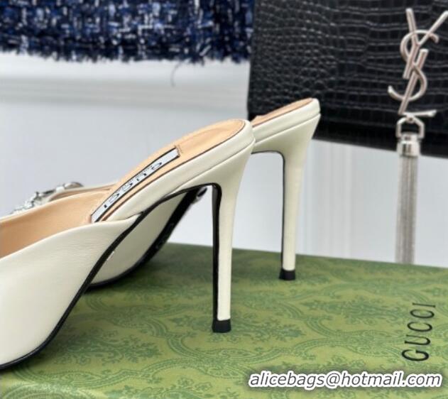 Good Quality Gucci Horsebit 1955 High Heel Slide Sandals 9.5cm in Calf Leather White 218006