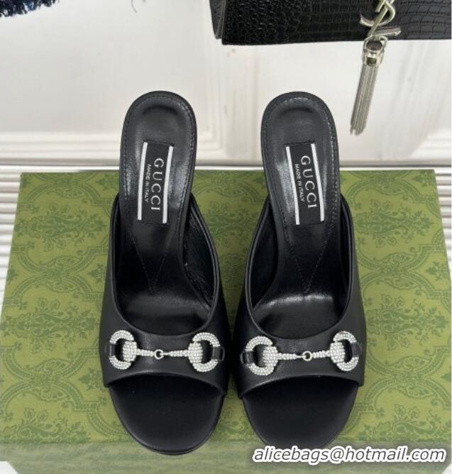 Best Product Gucci Horsebit 1955 High Heel Slide Sandals 9.5cm in Calf Leather Black 218008