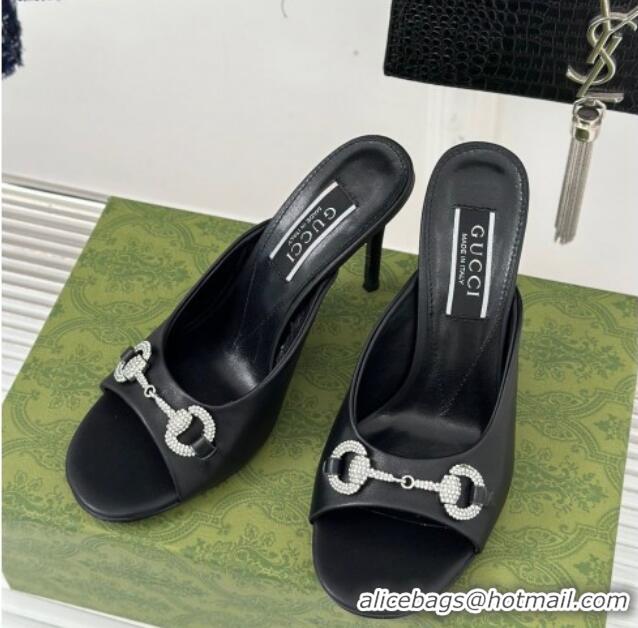 Best Product Gucci Horsebit 1955 High Heel Slide Sandals 9.5cm in Calf Leather Black 218008