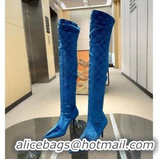 Top Grade Gucci Heel High Boots 8cm in GG Stretch Fabric Blue 218009