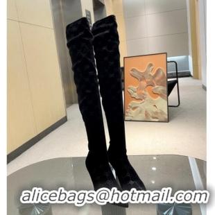 Top Design Gucci Heel High Boots 8cm in GG Stretch Fabric Black 218012