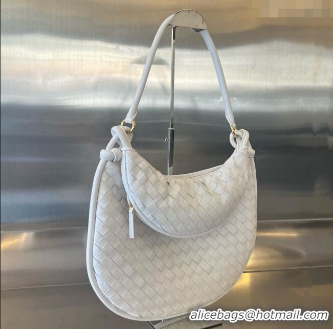 Famous Brand Bottega Veneta Large Gemelli Shoulder Bag in Intrecciato Leather 764053 White 2023