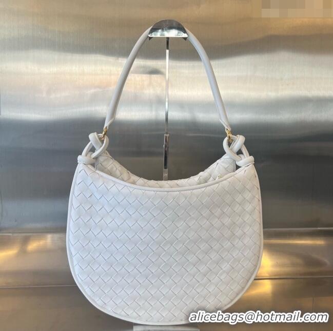 Famous Brand Bottega Veneta Large Gemelli Shoulder Bag in Intrecciato Leather 764053 White 2023