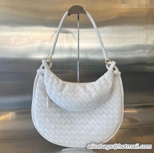 Famous Brand Bottega Veneta Large Gemelli Shoulder Bag in Intrecciato Leather 764053 White 2023