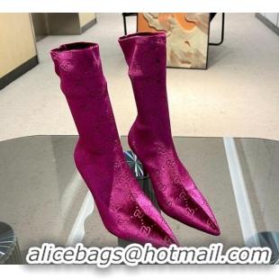 Good Looking Gucci Heel Ankle Boots 8cm in GG Stretch Fabric Purple 218013