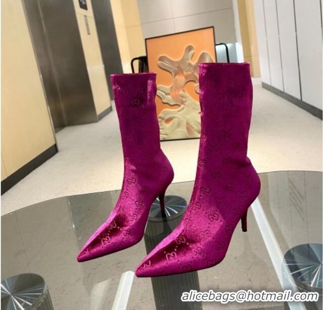 Good Looking Gucci Heel Ankle Boots 8cm in GG Stretch Fabric Purple 218013