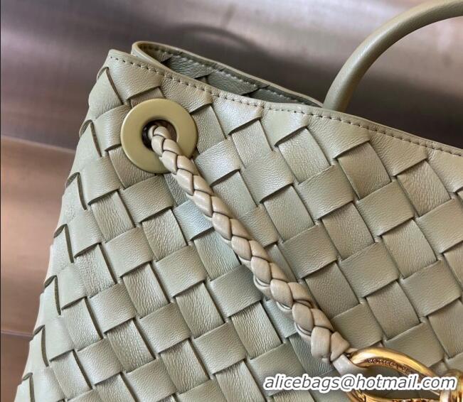 Discount Bottega Veneta Small East/West Andiamo Top Handle Bag in Intrecciato Leather 754990 Travetine Green 2023