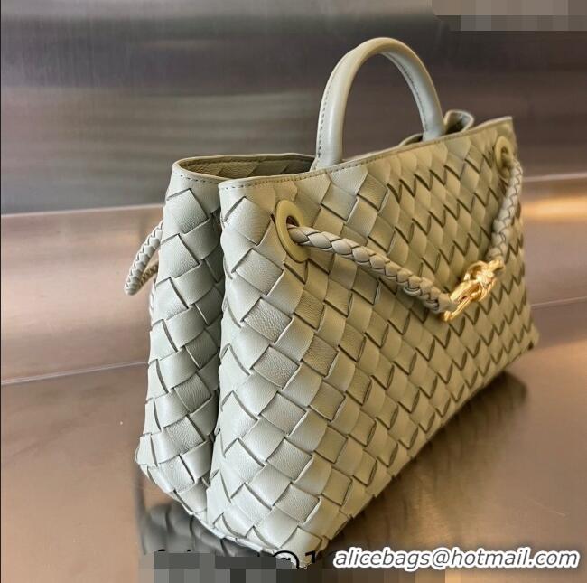 Discount Bottega Veneta Small East/West Andiamo Top Handle Bag in Intrecciato Leather 754990 Travetine Green 2023