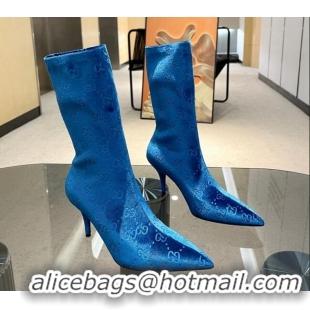 Stylish Gucci Heel Ankle Boots 8cm in GG Stretch Fabric Blue 218015