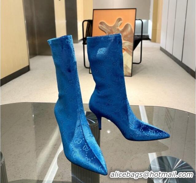 Stylish Gucci Heel Ankle Boots 8cm in GG Stretch Fabric Blue 218015