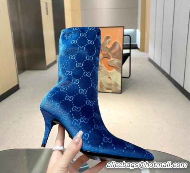 Stylish Gucci Heel Ankle Boots 8cm in GG Stretch Fabric Blue 218015