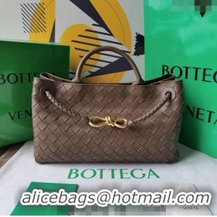 Promotional Bottega Veneta Small East/West Andiamo Top Handle Bag in Intrecciato Leather 754990 Taupe Grey 2023