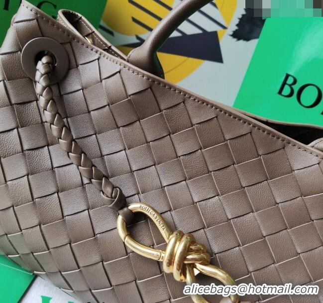 Promotional Bottega Veneta Small East/West Andiamo Top Handle Bag in Intrecciato Leather 754990 Taupe Grey 2023