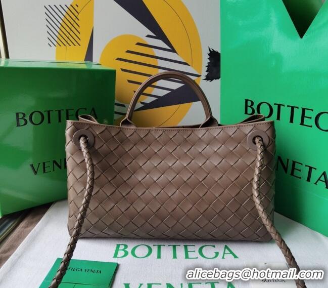 Promotional Bottega Veneta Small East/West Andiamo Top Handle Bag in Intrecciato Leather 754990 Taupe Grey 2023