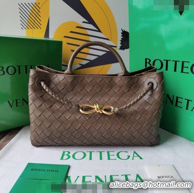 Promotional Bottega Veneta Small East/West Andiamo Top Handle Bag in Intrecciato Leather 754990 Taupe Grey 2023