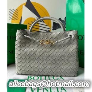 Top Grade Bottega Veneta Medium Andiamo Top Handle Bag in Intrecciato Leather 743572 Light Grey 2023