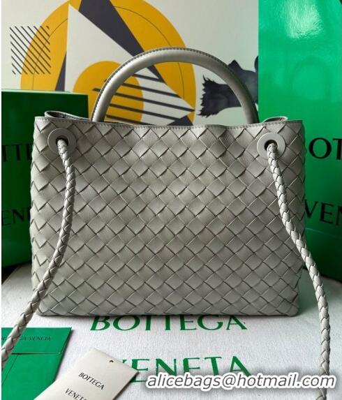 Top Grade Bottega Veneta Medium Andiamo Top Handle Bag in Intrecciato Leather 743572 Light Grey 2023