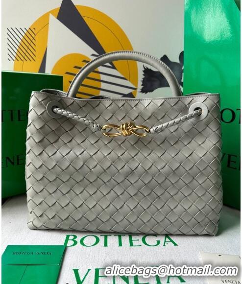 Top Grade Bottega Veneta Medium Andiamo Top Handle Bag in Intrecciato Leather 743572 Light Grey 2023