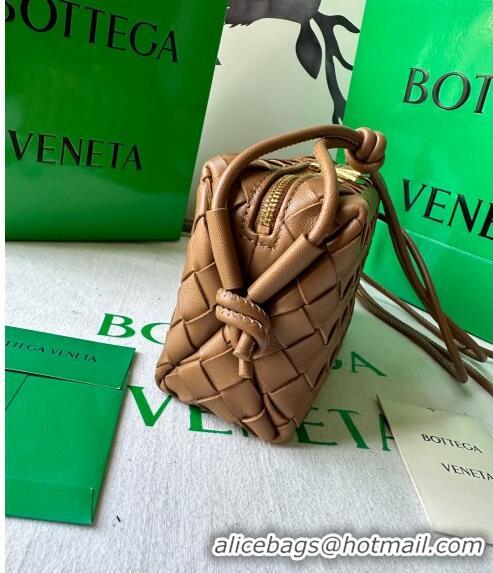 Top Quality Bottega Veneta Mini Loop Camera Bag in Intrecciato Leather 723547 Caramel Brown 2023