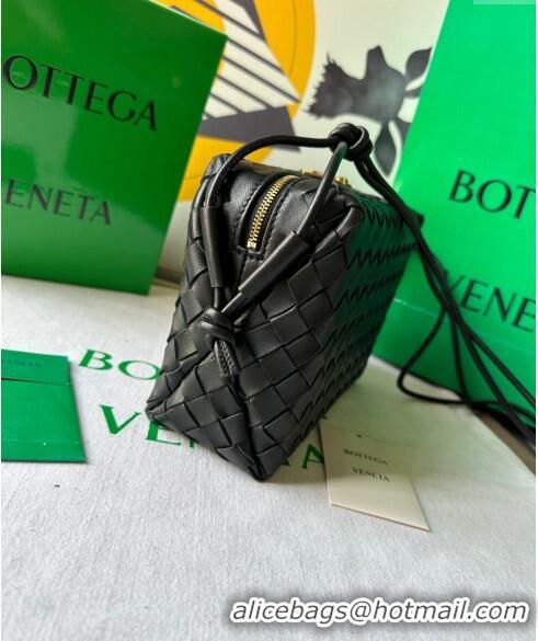 Famous Brand Bottega Veneta Small Loop Camera Bag in Intrecciato Leather 736130 Black 2023