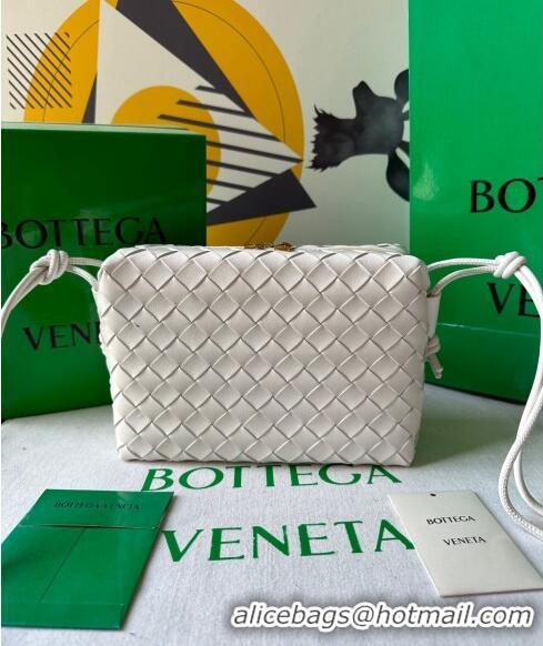 Top Quality Bottega Veneta Small Loop Camera Bag in Intrecciato Leather 736130 White 2023