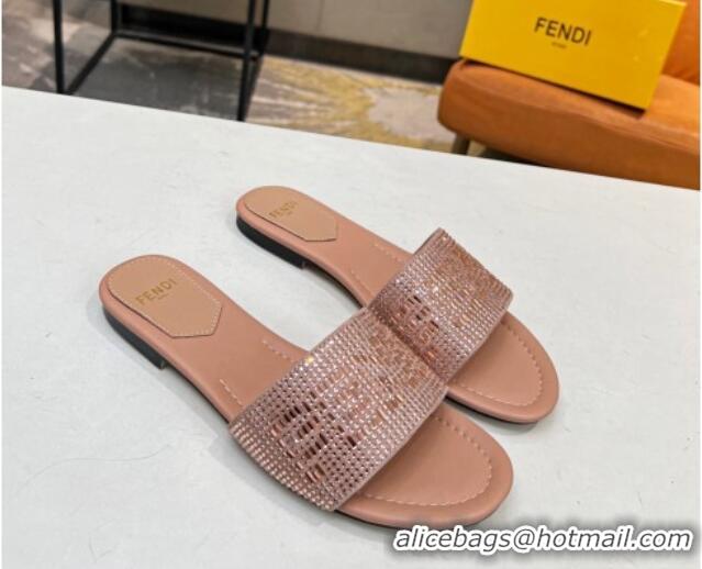 Good Looking Fendi Signature Flat Slide Sandals with Crystals Nude 215072