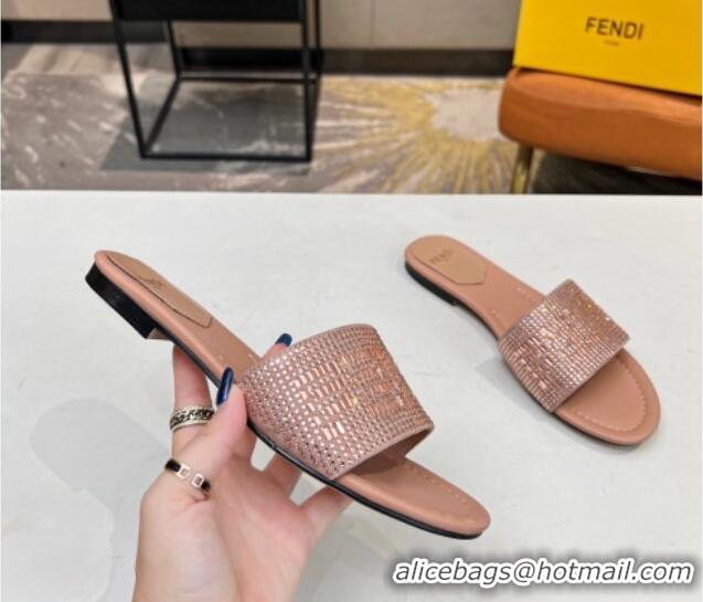 Good Looking Fendi Signature Flat Slide Sandals with Crystals Nude 215072