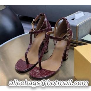 Lowest Cost Fendi High Heel Sandals 9cm in Crocodile Embossed Leather Burgundy 215079