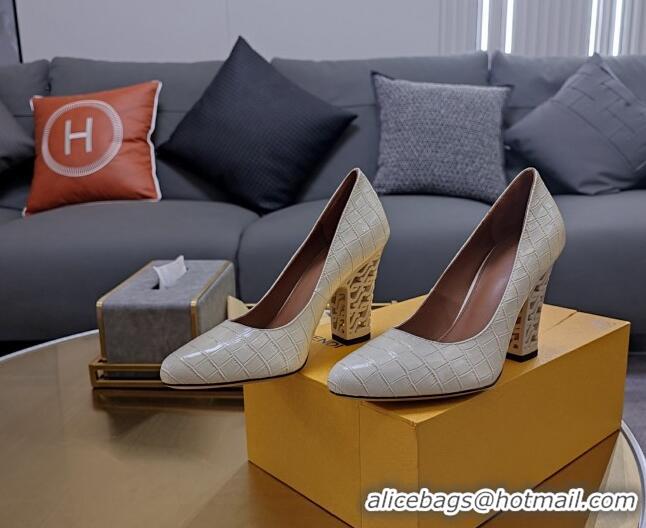 Unique Style Fendi High Heel Pumps 9cm in Crocodile Embossed Leather White 215082