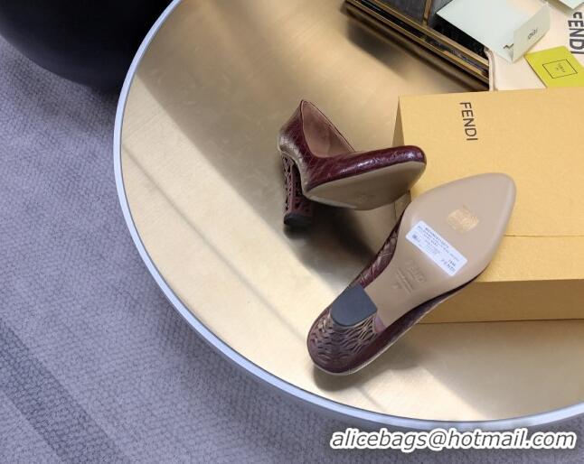 Low Cost Fendi High Heel Pumps 9cm in Crocodile Embossed Leather Burgundy 215084