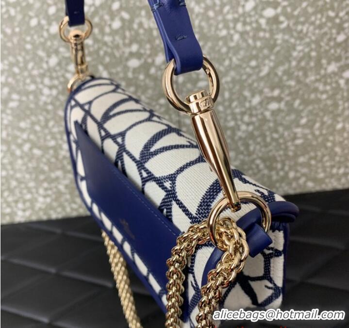 Super Quality VALENTINO V logo MINI LOCO sheepskin and fabric bags B0L97 Blue