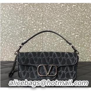 Promotional VALENTINO V-logo LOCO sheepskin and fabric handbag Q6ZN Black